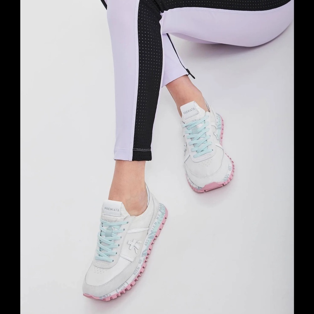 Premiata Women Shoes Size 8 39 Ice White Fabric And Suede Seand Sneaker